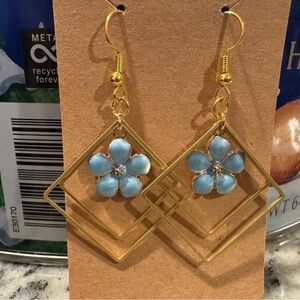 Handcrafted Square Blue Floral Drop Earrings